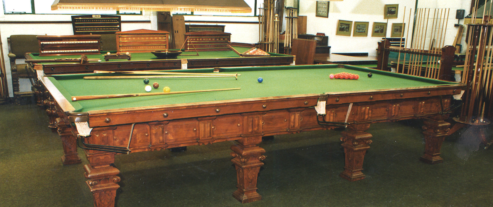 Full Size Billiard table by Norval Carved Columbian pine circa 1870